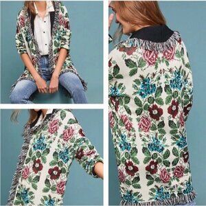 Anthropologie Floral Intarsia Cardigan Sweater  Aldomartins  XS Fringe Jacket